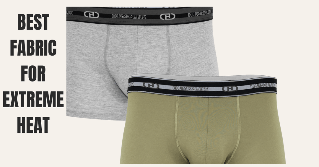 Men's bamboo-blend boxer briefs in gray and olive for breathable comfort during extreme summer heat