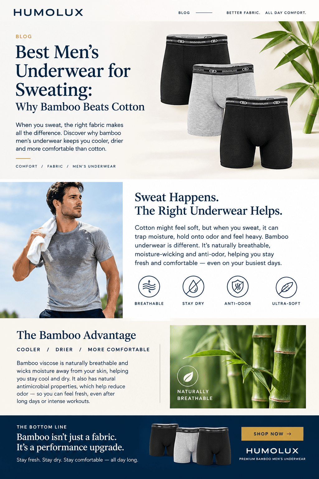 Best Men's Underwear for Sweating: Why Bamboo Beats Cotton - Humolux