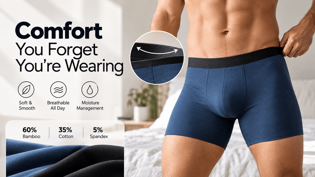 Humolux men's navy bamboo-cotton boxer briefs with breathable fabric and comfortable fit