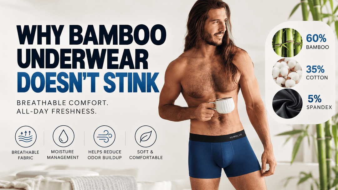 Humolux men's bamboo-blend underwear featuring breathable comfort, moisture management, and all-day freshness.